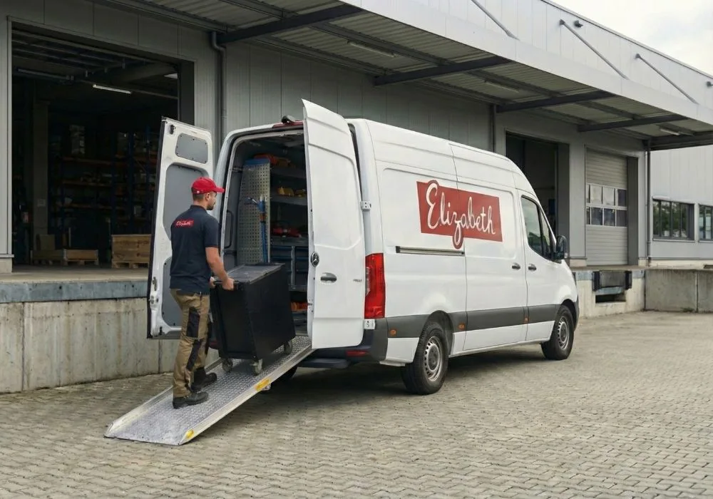 An Elizabeth service technician loading a vehicle