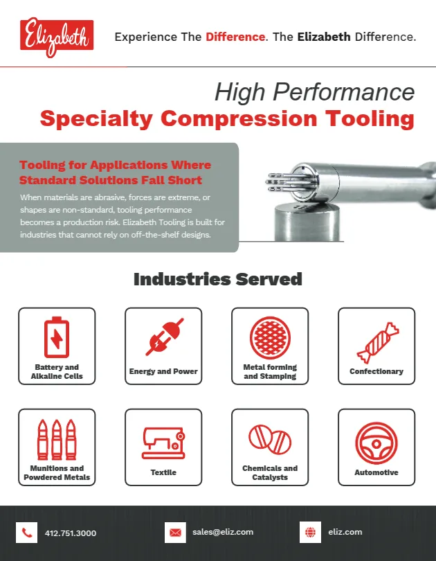 Elizabeth Specialty Tooling Sales Sheet