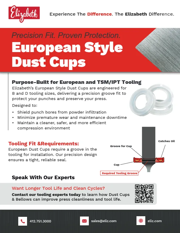 Elizabeth European Dust Cups Sales Sheet 